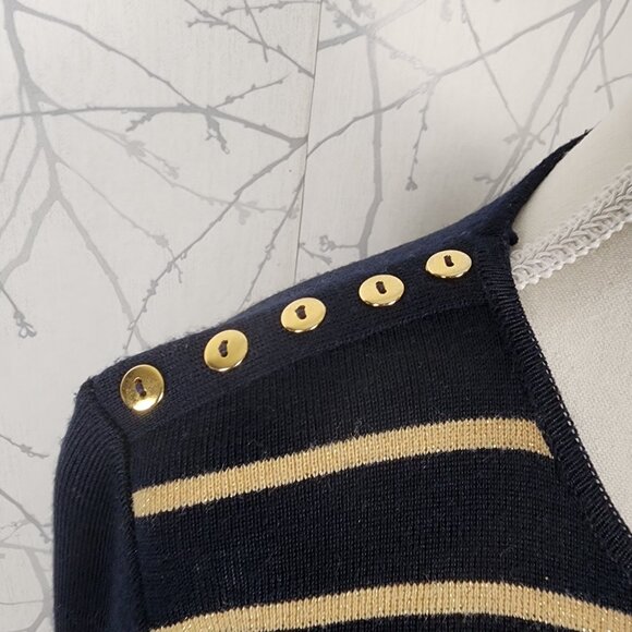 Alain Manoukian Navy Gold Stripe 49% Merino Wool Knit Sweater - Picture 3 of 8